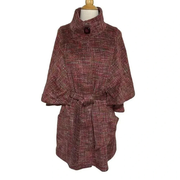 1‎ Madison 12 pink tweed wool blend belted cape jacket - Picture 1 of 10